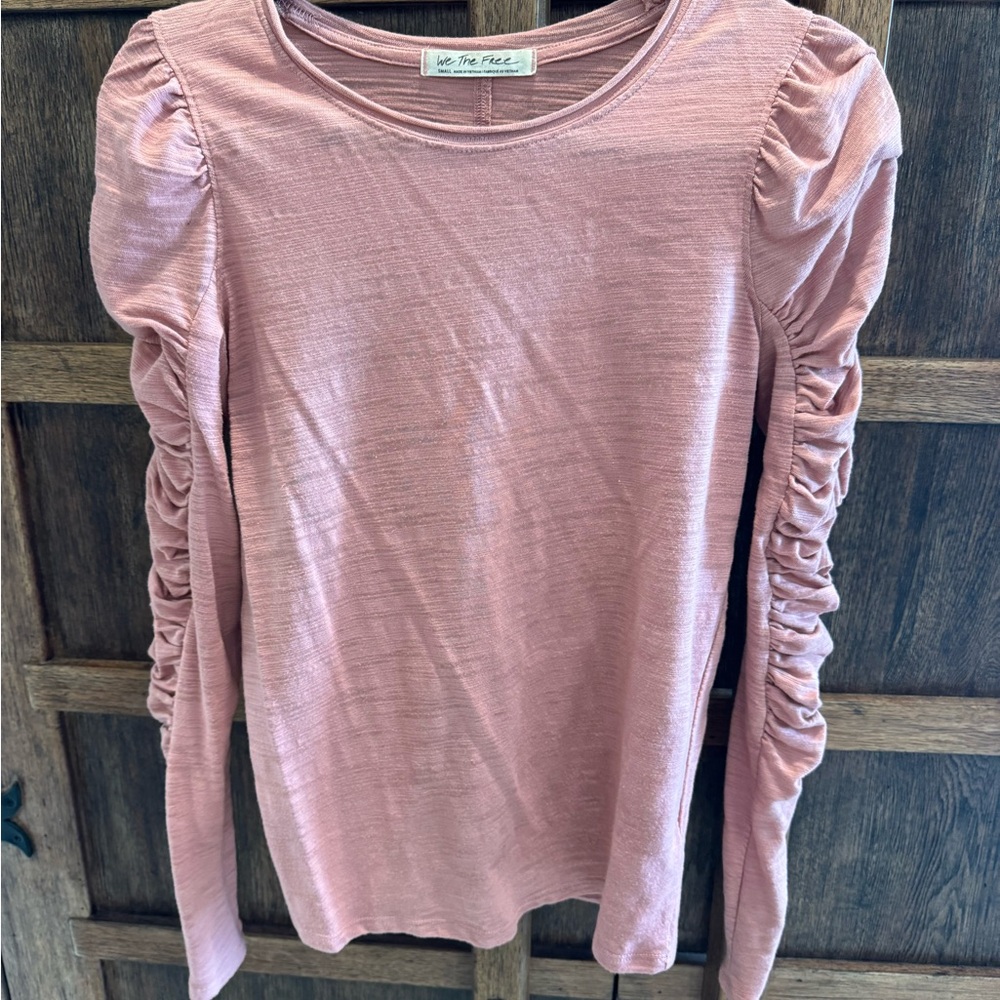 We The Free Ruched Long Sleeve Top in Dusty Rose
